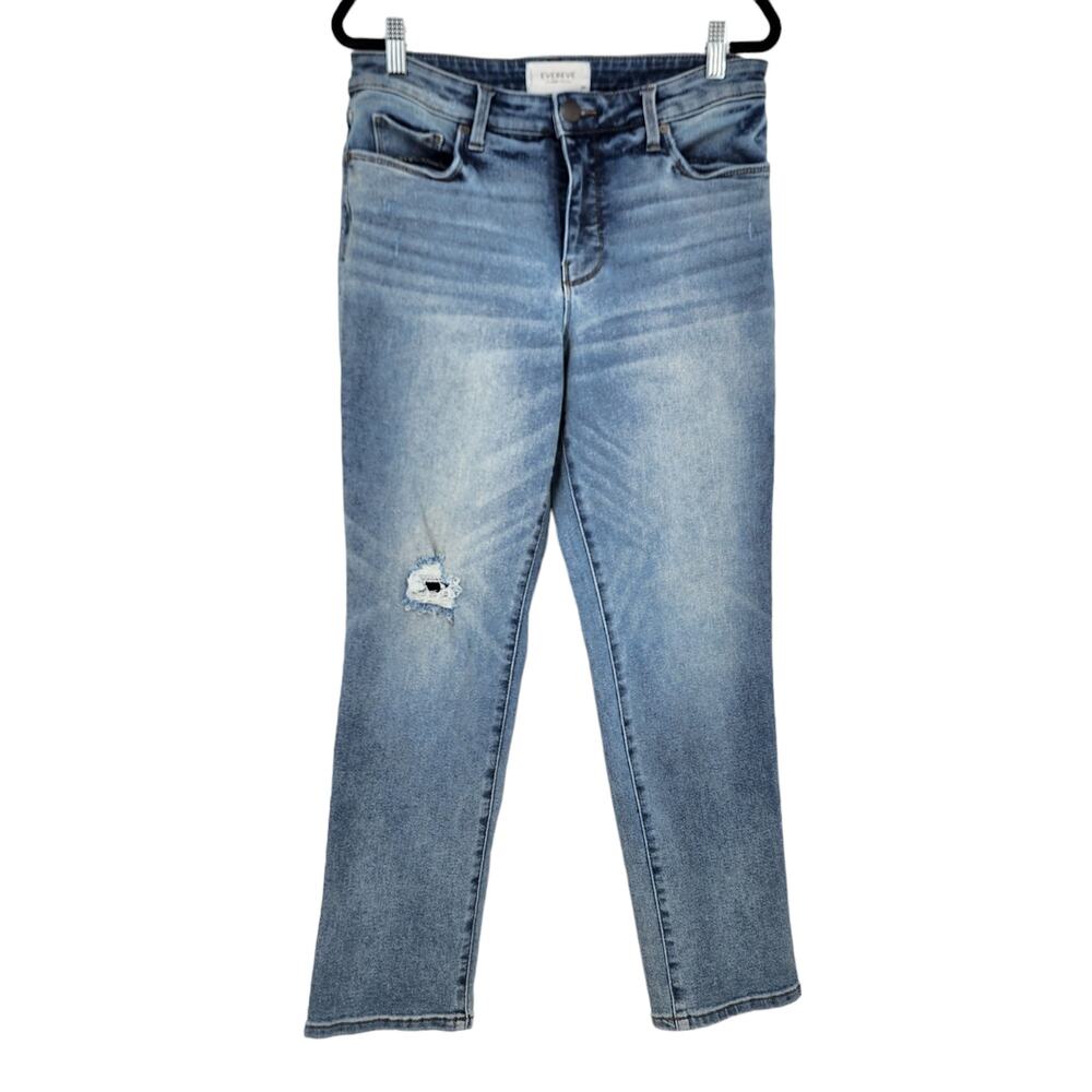 Evereve Jeans Ever Straight Distressed Stretch Cotton Denim Light Wash Size 29